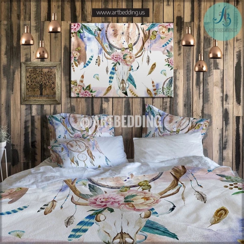 Watercolor Deer Skull Wildflowers CLP0510118B Bedding Sets
