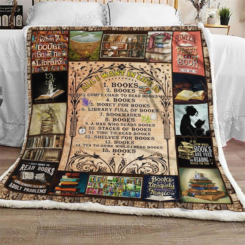 All I Want In Life Is Books CL180904MDF Sherpa Fleece Blanket