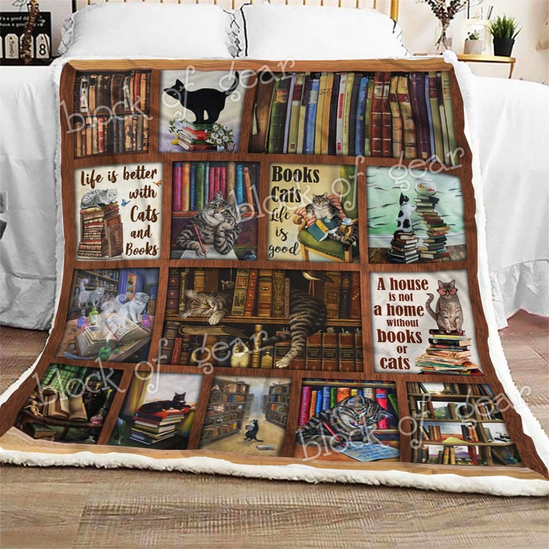Books And Cats CL270963MDF Sherpa Fleece Blanket