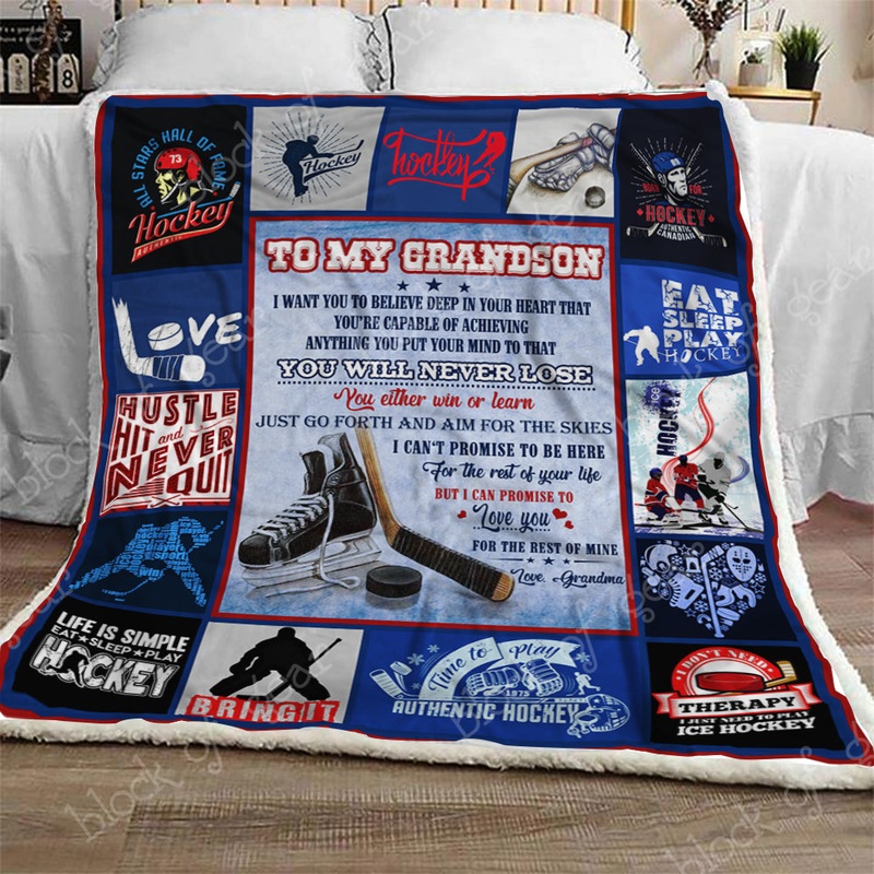 To My Grandson Ice Hockey CL281081MDF Sherpa Fleece Blanket