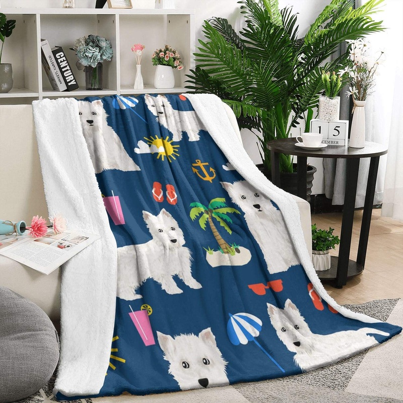 Westie Dogs On Beach Palm CLA0910011F Sherpa Fleece Blanket