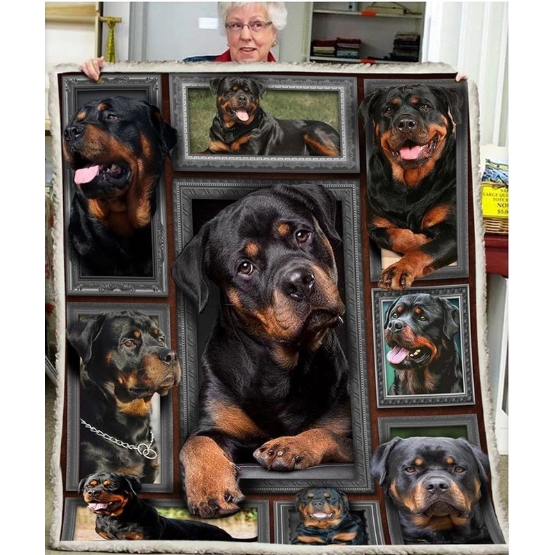 3d Huge Rottweiler CLH0212001F Sherpa Fleece Blanket