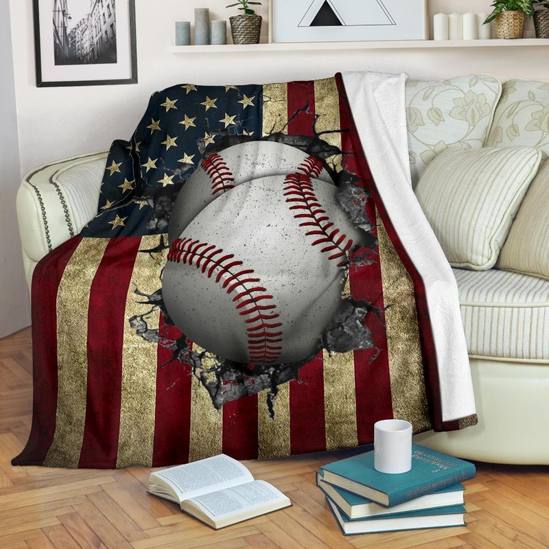 Baseball Us Flag CL04100018F Sherpa Fleece Blanket