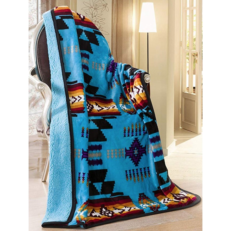 Turquoise Native American CLM2210174S Sherpa Fleece Blanket