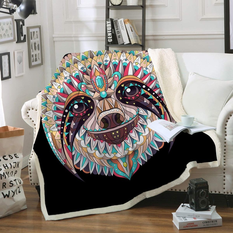 African Tribal Sloth CLA1710167F Sherpa Fleece Blanket