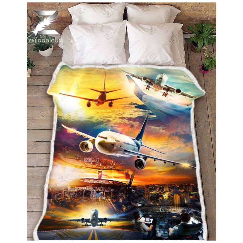 Airplane CL02111128MDF Sherpa Fleece Blanket