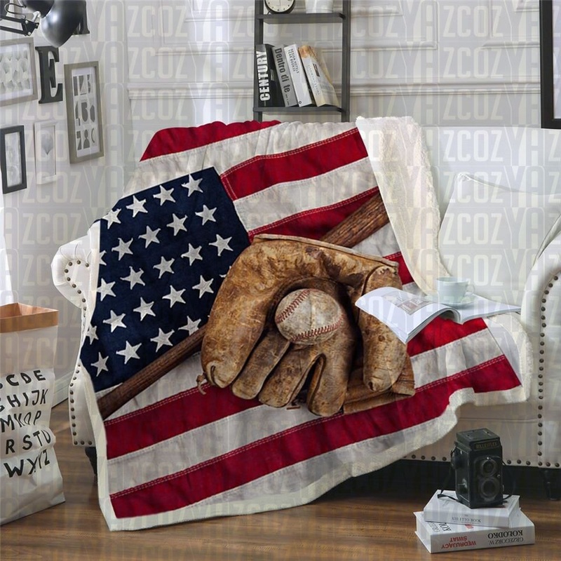 American Baseball Flag CL21110027MDF Sherpa Fleece Blanket