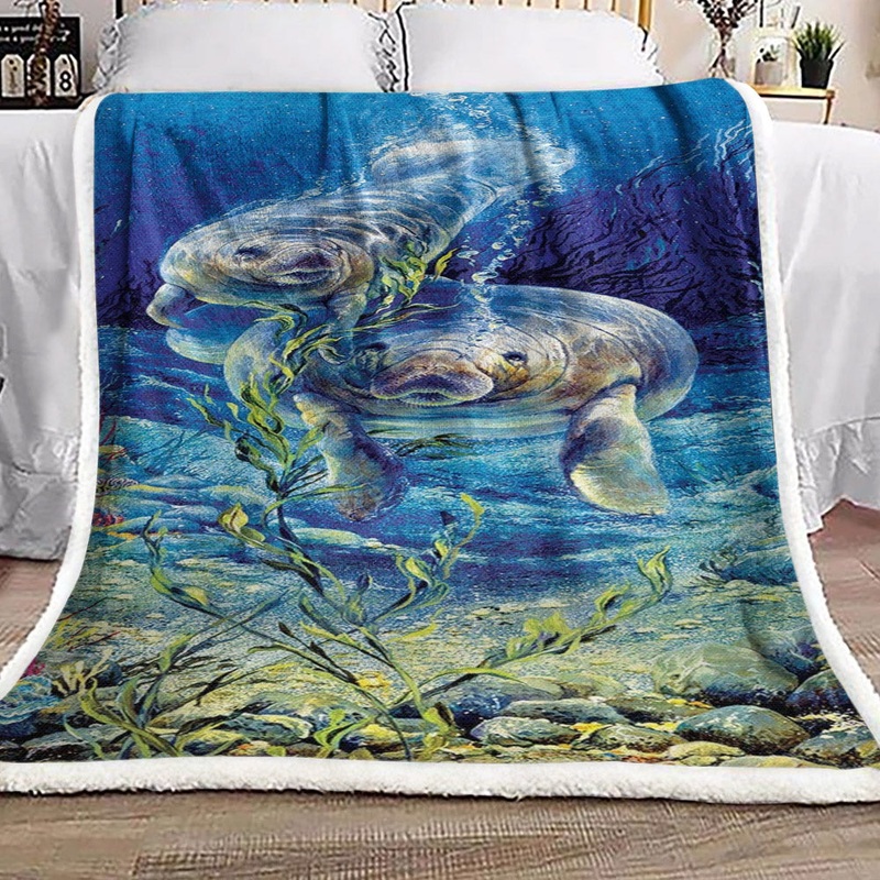Two Manatees Sea HN1111339F Sherpa Fleece Blanket