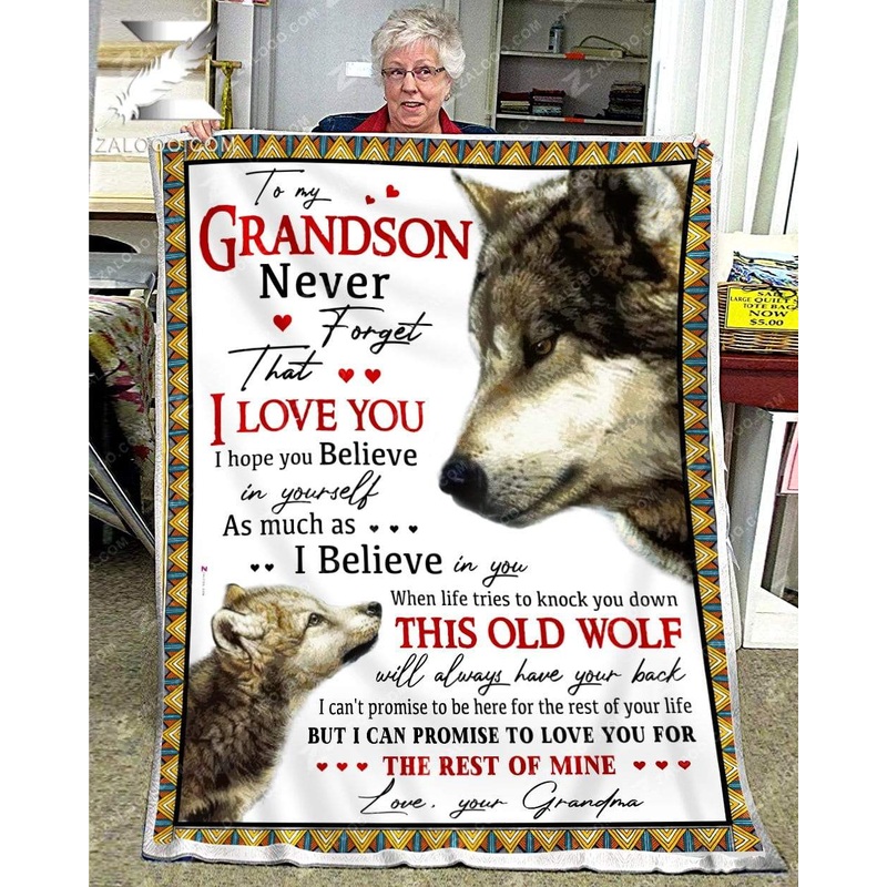 Wolf For Grandson From Grandma When Life Tries To Knock You Down CL26110615MDF Sherpa Fleece Blanket