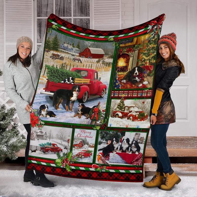 Bernese Mountain Red Truck Christmas CLM3010034S Sherpa Fleece Blanket