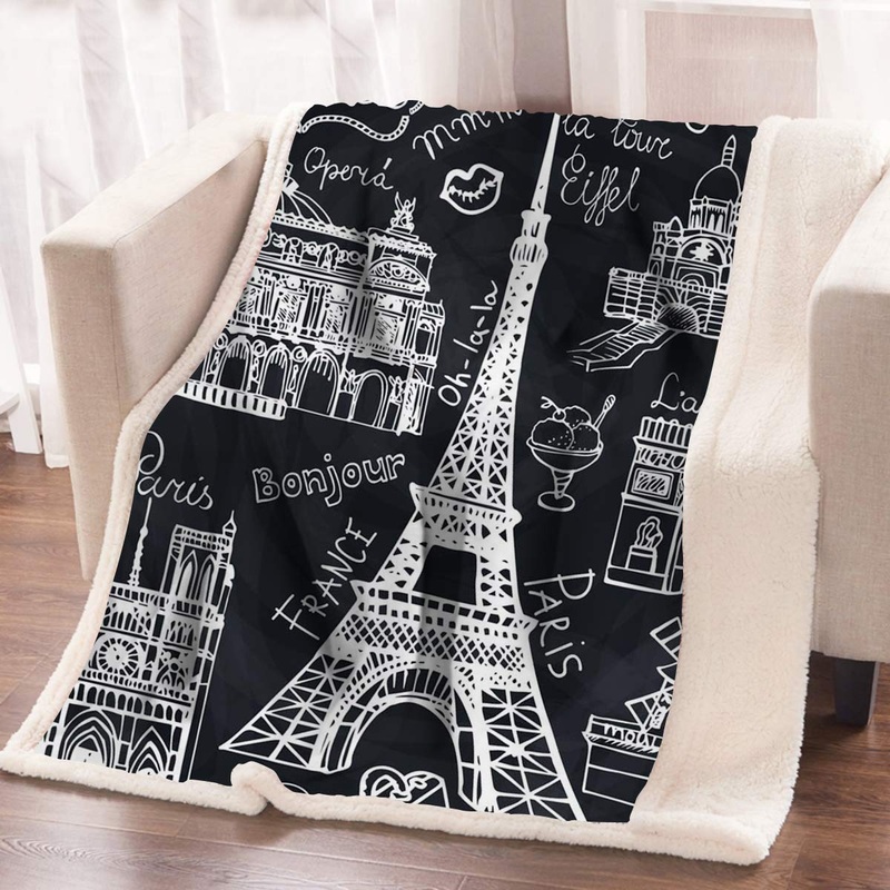 Black And White Eiffel Tower CLA1110212F Sherpa Fleece Blanket