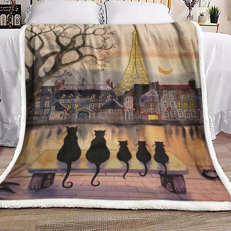 Black Cat Eiffel Tower DV1510018F Sherpa Fleece Blanket