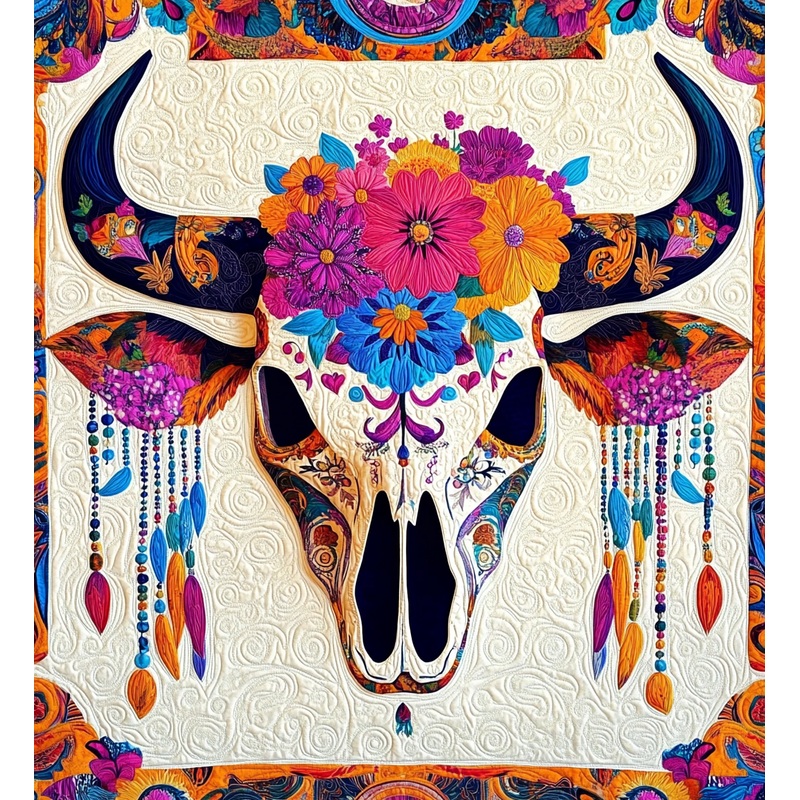 Hippie Bull Skull DAI171224031 Quilt Blanket