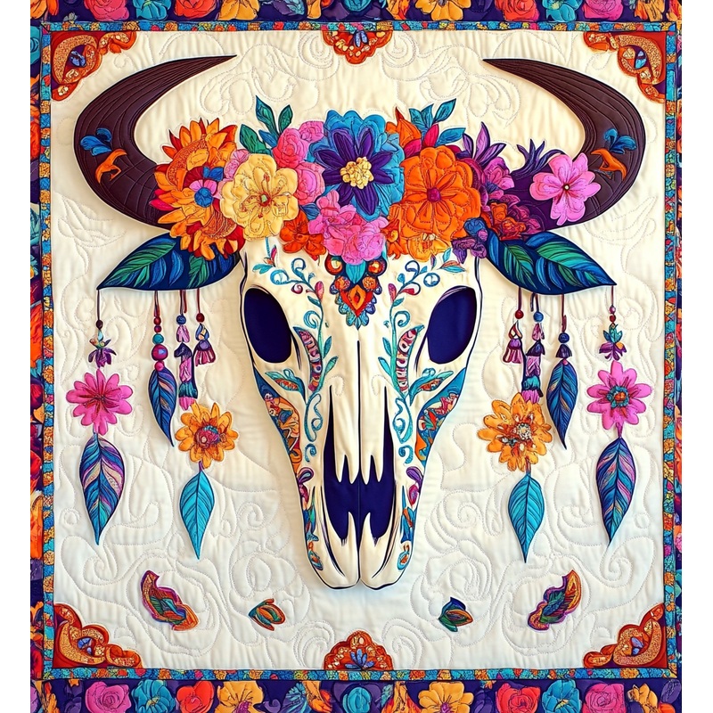 Hippie Bull Skull DAI171224032 Quilt Blanket