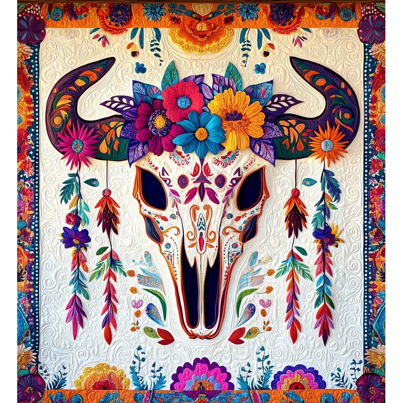 Hippie Bull Skull DAI171224033 Quilt Blanket