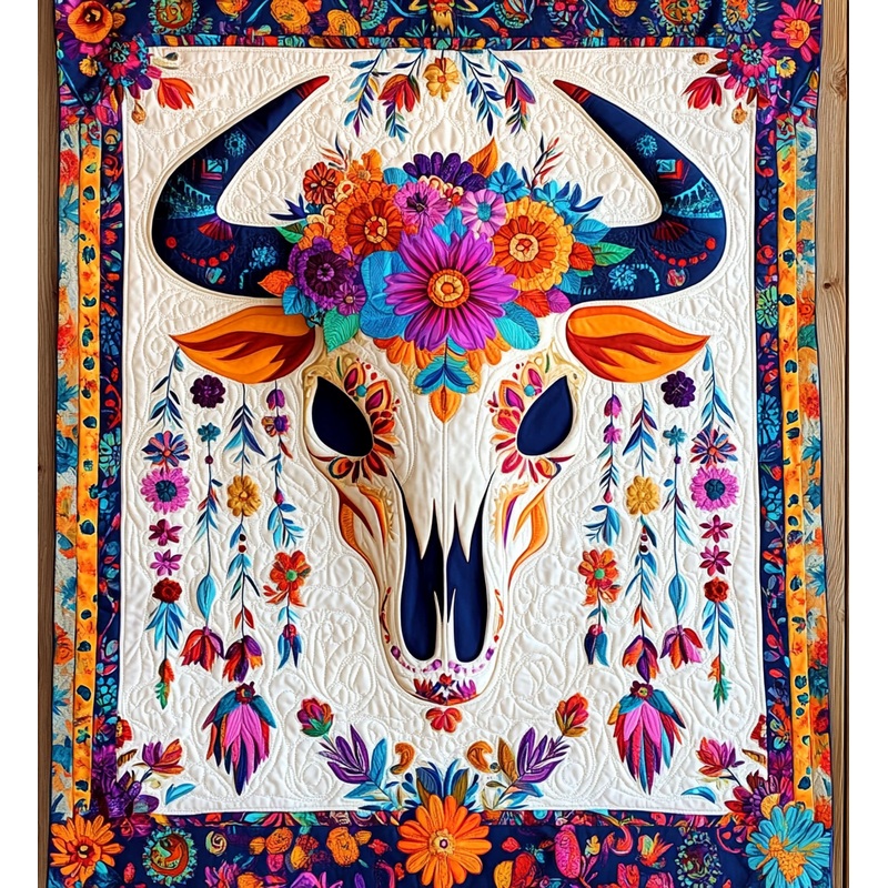 Hippie Bull Skull DAI171224034 Quilt Blanket