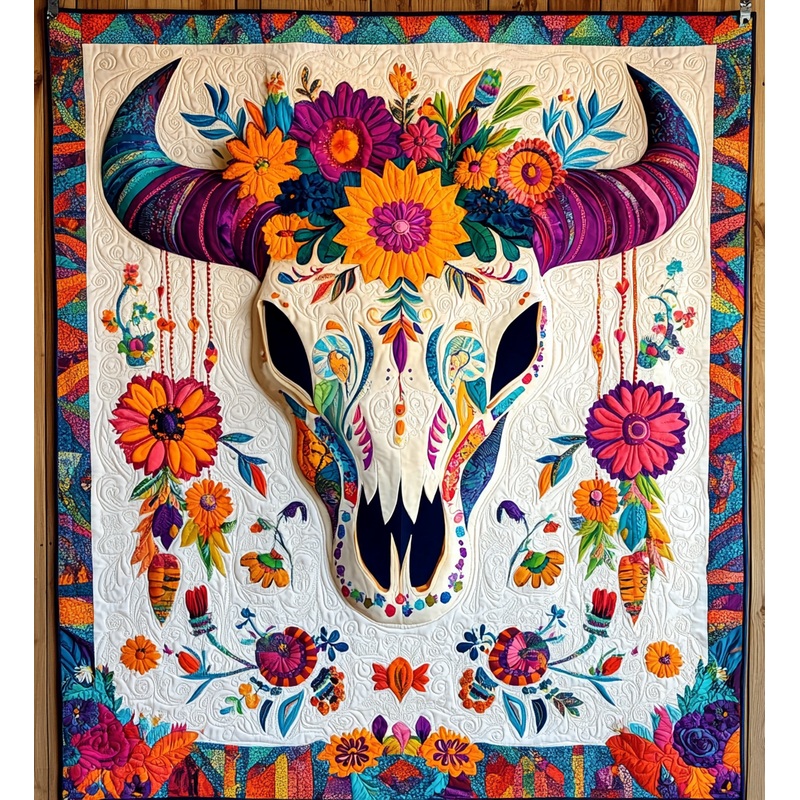 Hippie Bull Skull DAI171224035 Quilt Blanket
