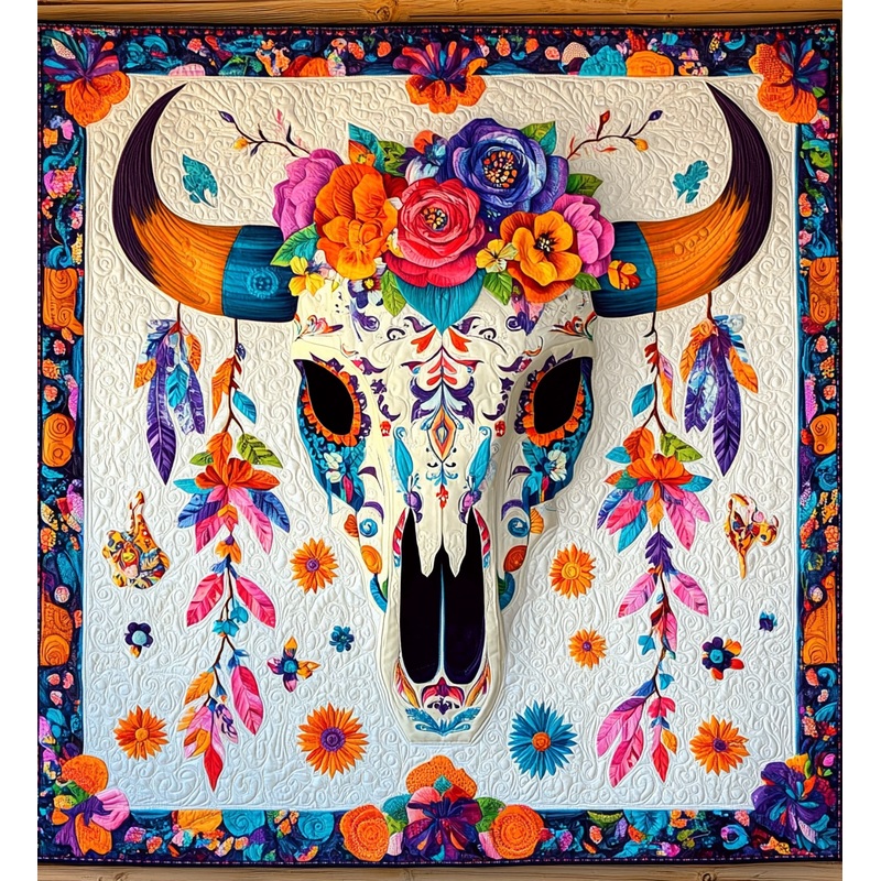 Hippie Bull Skull DAI171224036 Quilt Blanket