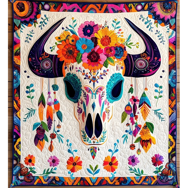 Hippie Bull Skull DAI171224037 Quilt Blanket