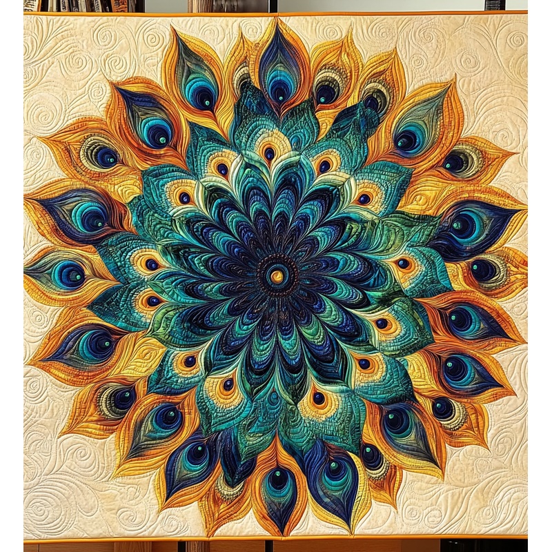 Peacock Feather Mandala DAI171224070 Quilt Blanket