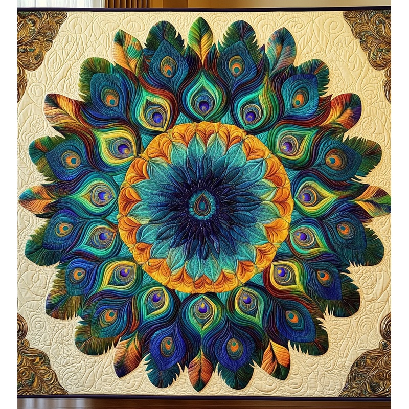 Peacock Feather Mandala DAI171224071 Quilt Blanket