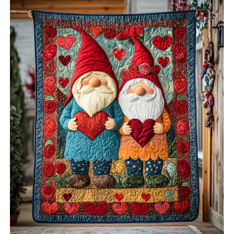 Valentine Gnome DAI171224090 Quilt Blanket