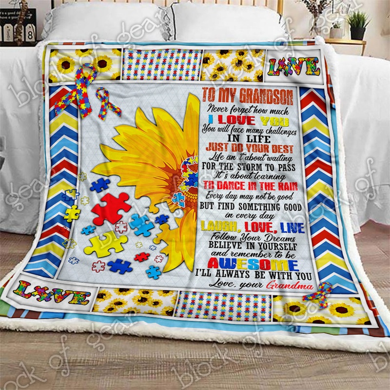 To My Grandson Grandma Loves You Autism CL2709500MDF Sherpa Fleece Blanket
