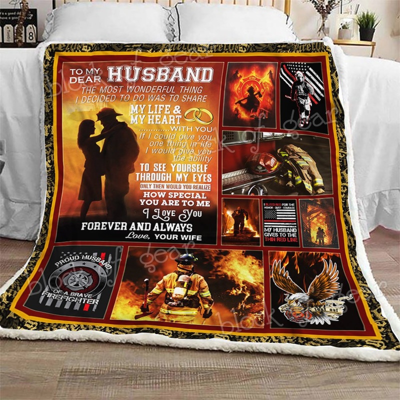 To My Husband Firefighter CL1909203MDF Sherpa Fleece Blanket