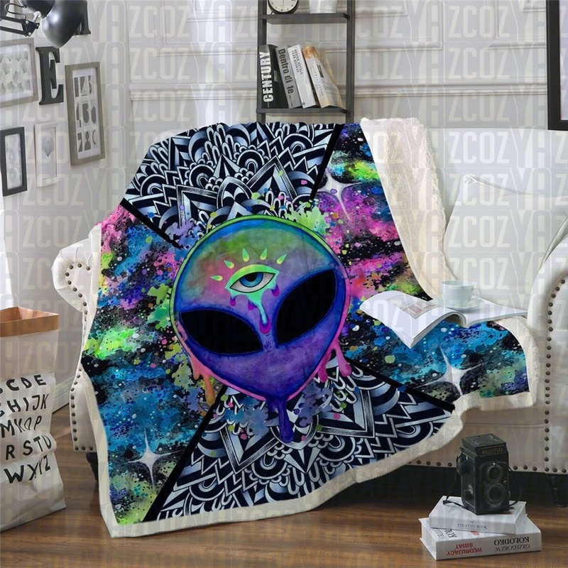 Trippy Alien CL21110867MDF Sherpa Fleece Blanket