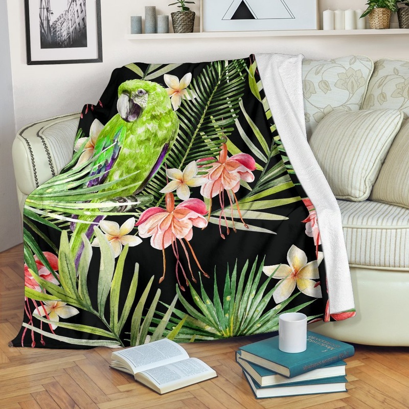 Tropical Hawaiian Parrot CL16100628MDF Sherpa Fleece Blanket