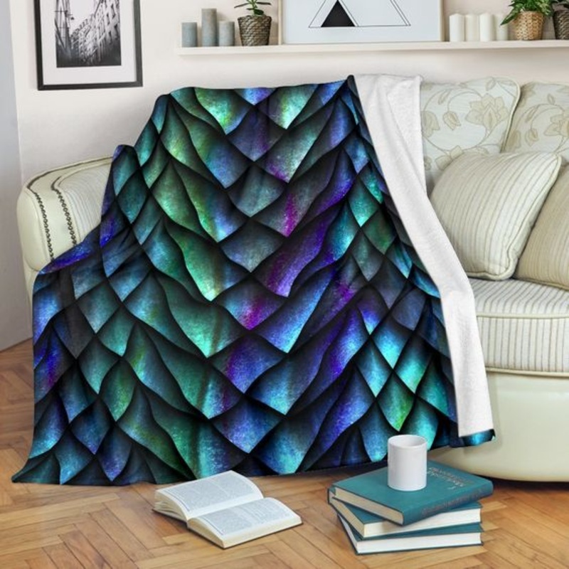Turquoise Dragon Scales CLA0810475F Sherpa Fleece Blanket