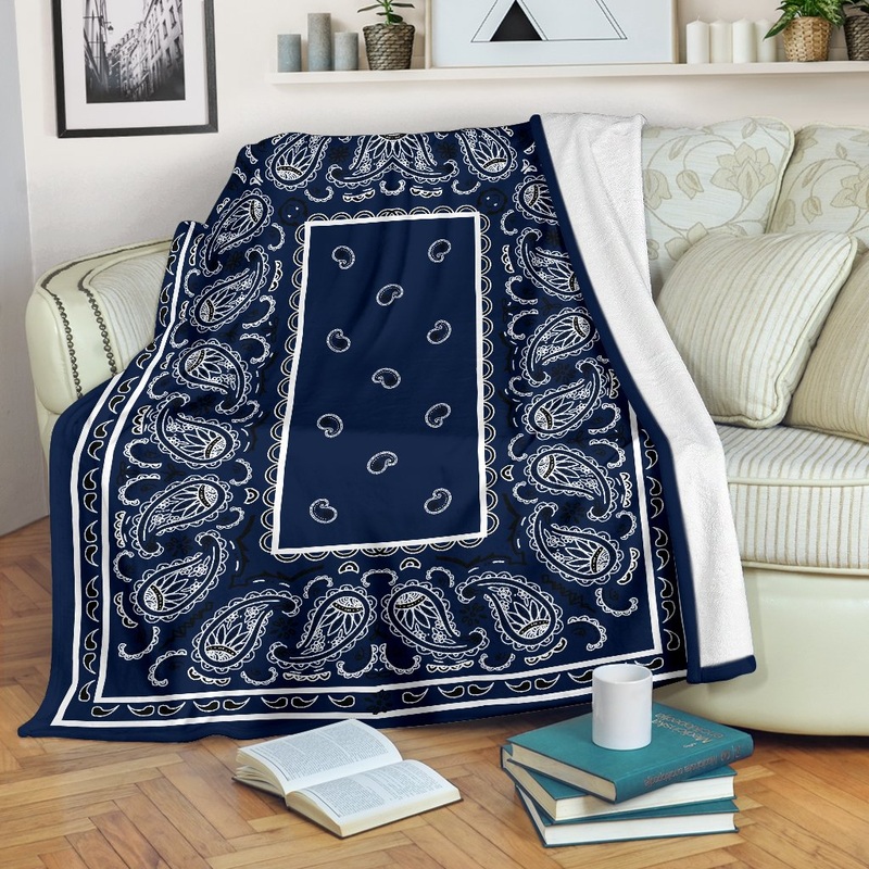Ultra Plush Navy Blue Bandana CLM1710220S Sherpa Fleece Blanket