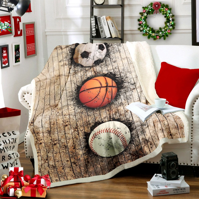 Vintage Basketball Baseball Soccer CG2611086TT Sherpa Fleece Blanket