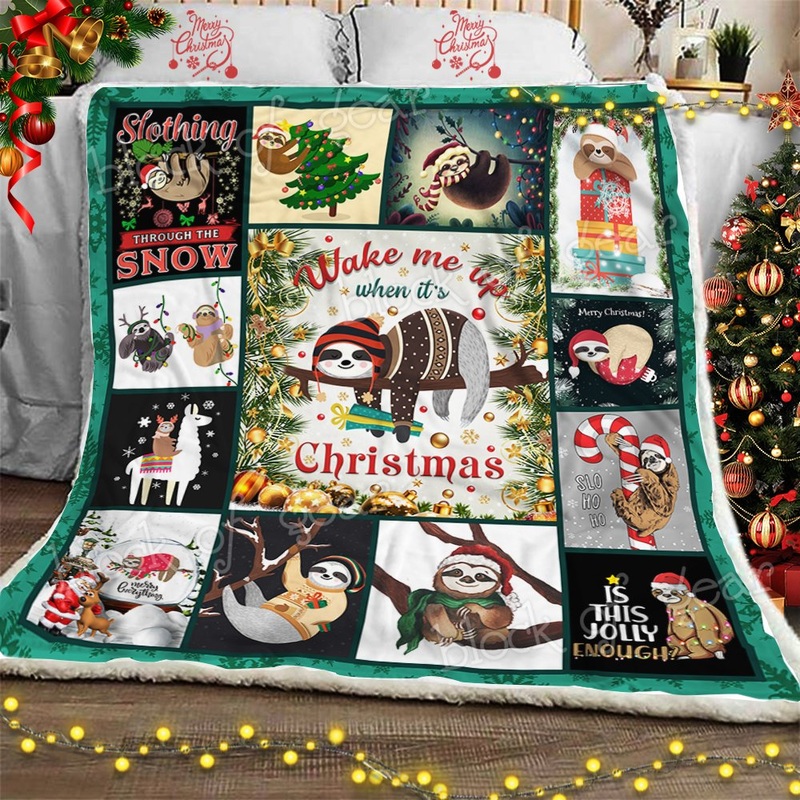 Wake Up When It Is Christmas Sloth CL22100093MDF Sherpa Fleece Blanket