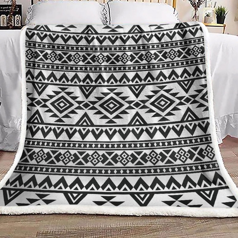White And Black Aztec CL19100423MDF Sherpa Fleece Blanket
