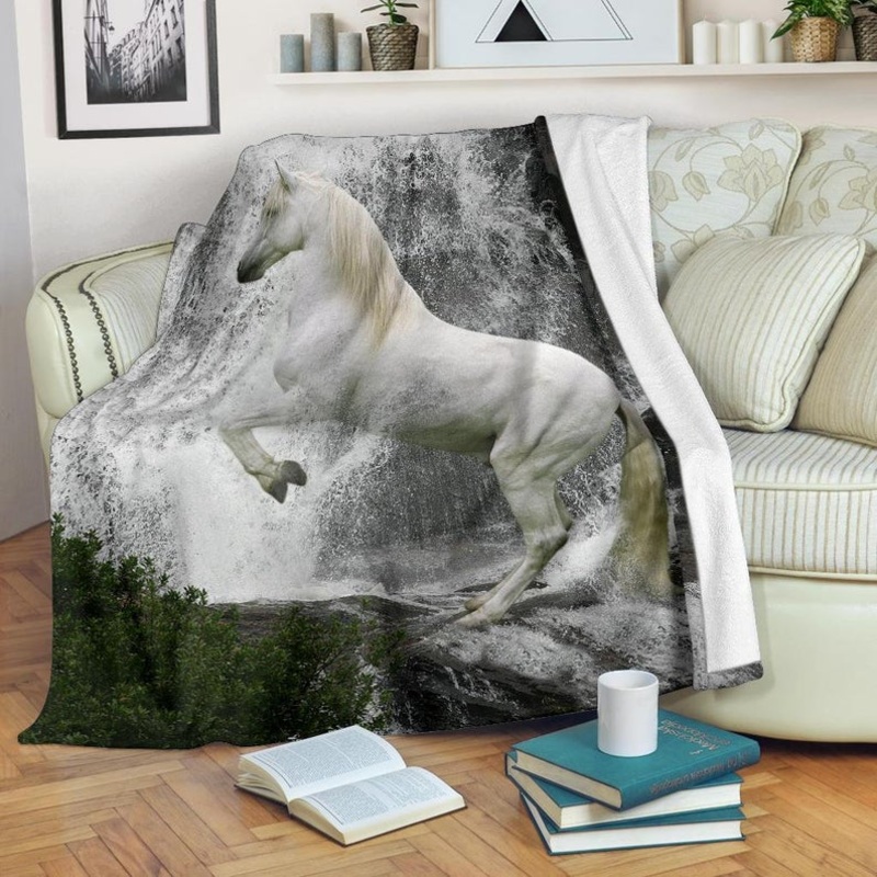White Grey Horse CLA0510347F Sherpa Fleece Blanket
