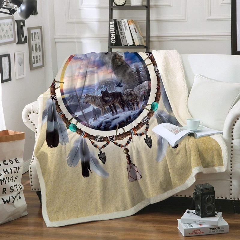 Wolf Dreamcatcher CLA0910009F Sherpa Fleece Blanket