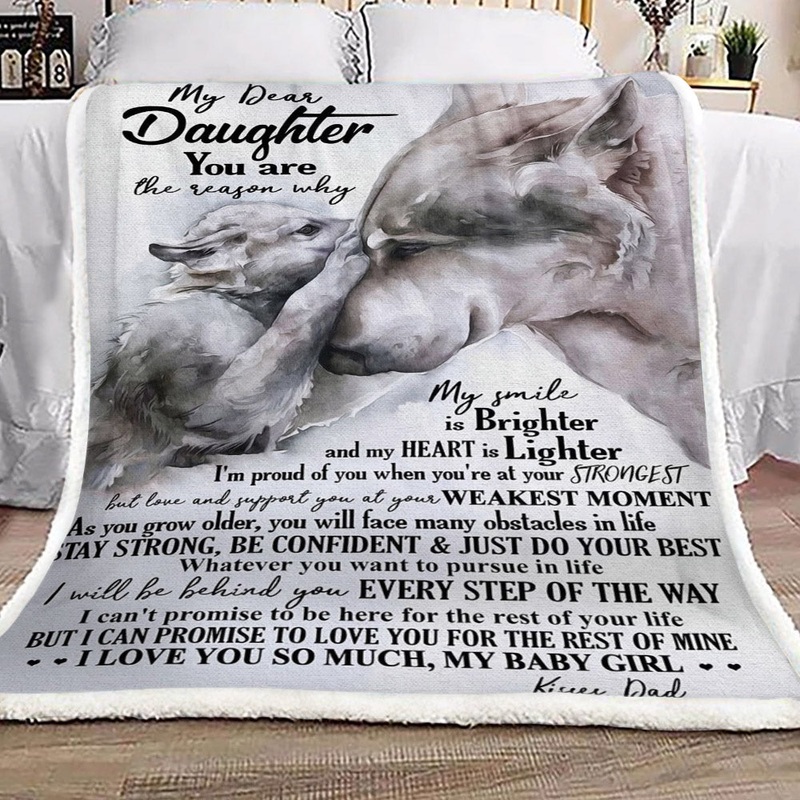 Wolf Family My Dear Daughter Kisses Dad CL16110716MDF Sherpa Fleece Blanket