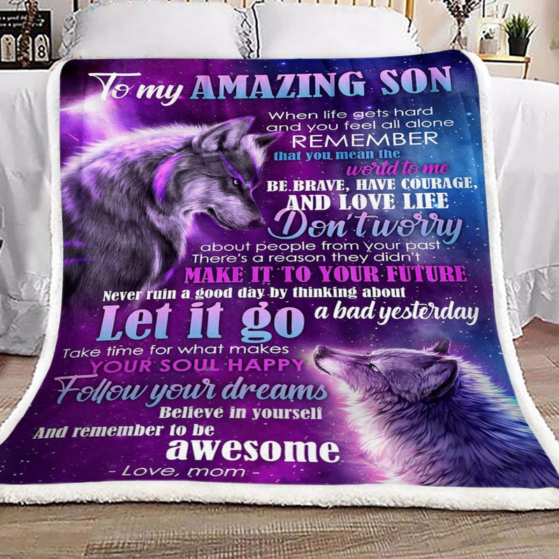 Wolf To My Amazing Son Love Mom CL16110718MDF Sherpa Fleece Blanket