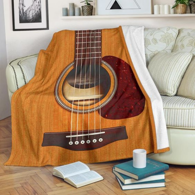Wooden Guitar CLA0810515F Sherpa Fleece Blanket