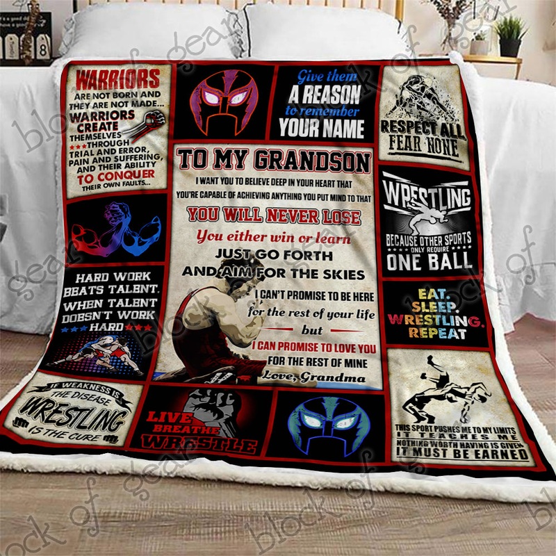 Wrestling Grandson Love Grandma CL281114MDF Sherpa Fleece Blanket