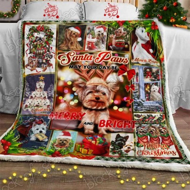 Yorkie Santa Paws CL30100615MDF Sherpa Fleece Blanket
