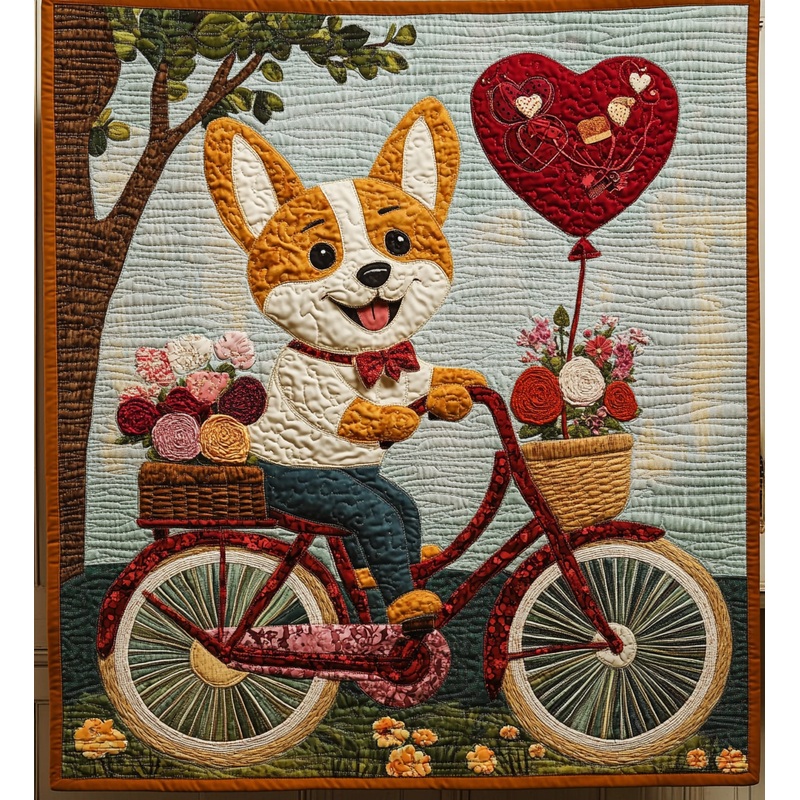 Bicycle Corgi DAI241224305 Quilt Blanket