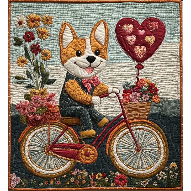 Bicycle Corgi DAI241224306 Quilt Blanket