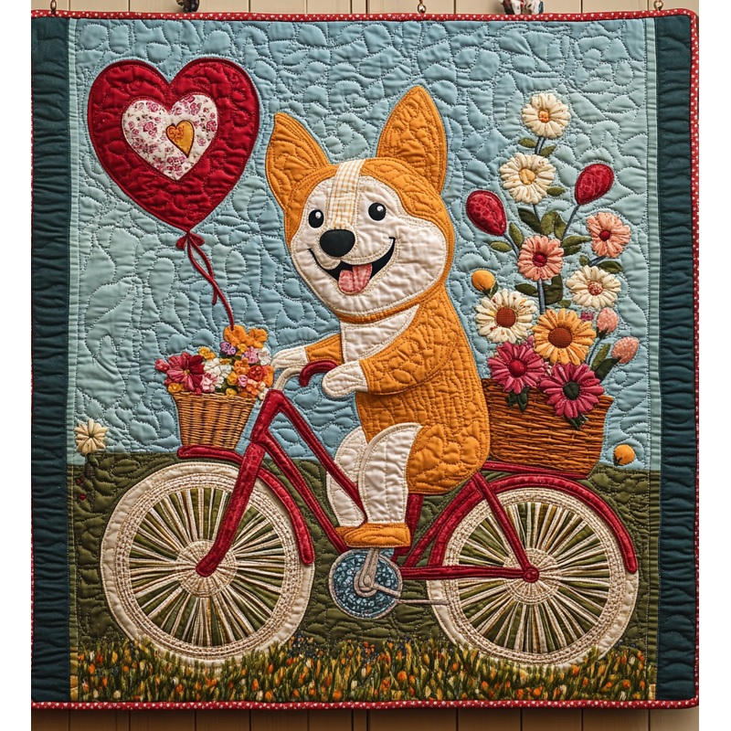 Bicycle Corgi DAI241224307 Quilt Blanket