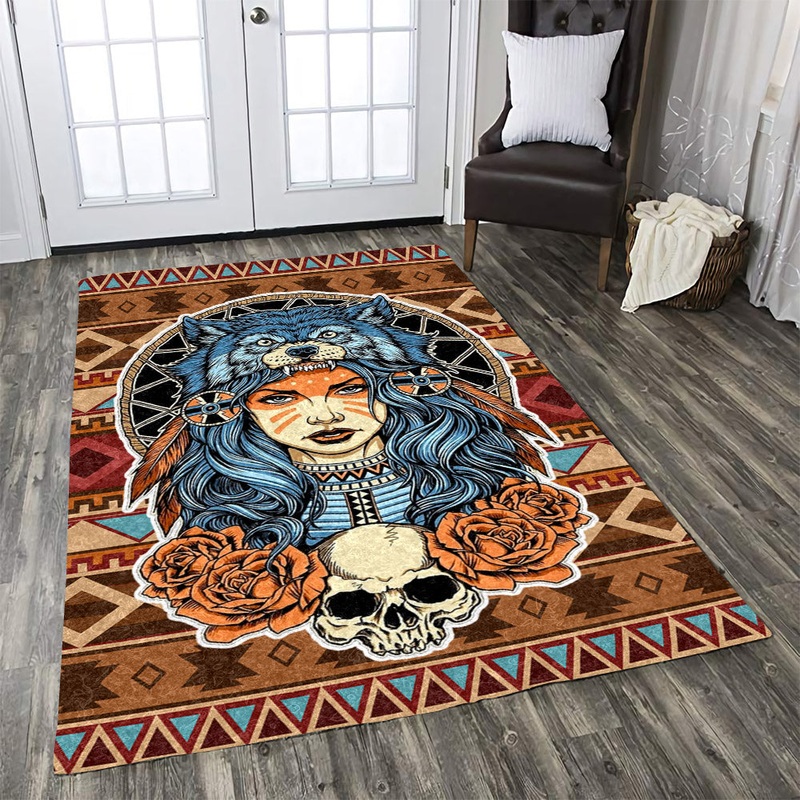American Native Girl With Wolf HN2808004R Rug