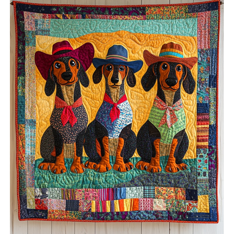 Cowboy Dachshund DAI241224392 Quilt Blanket