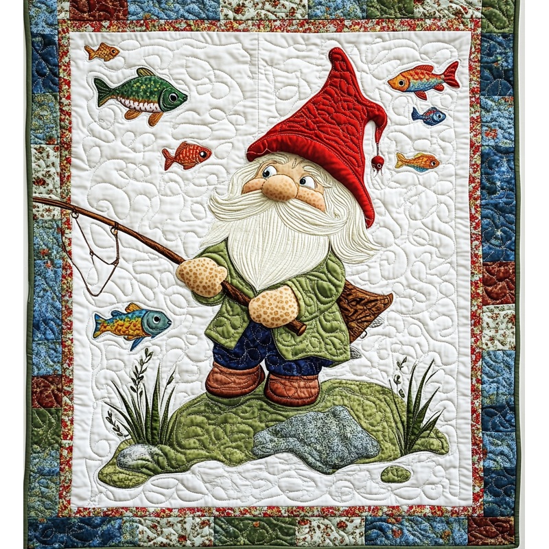 Fishing Gnome DAI241224497 Quilt Blanket
