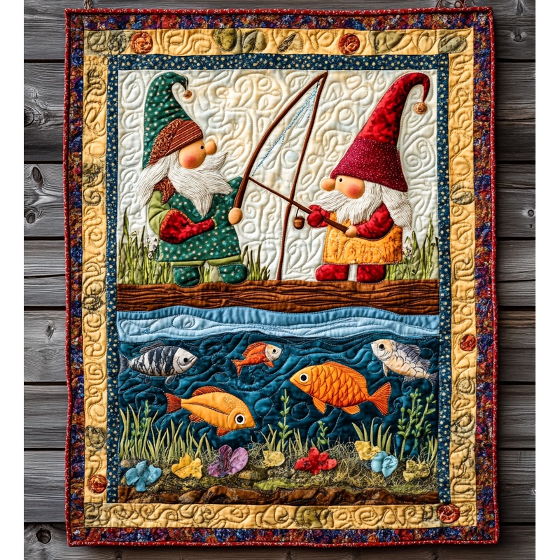Fishing Gnome DAI241224498 Quilt Blanket