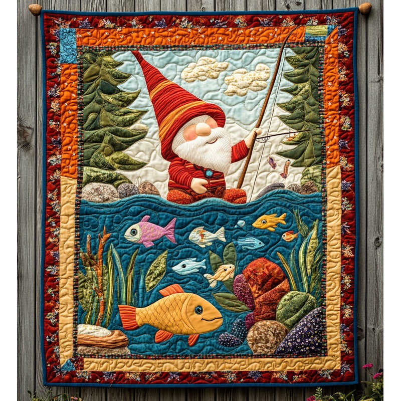 Fishing Gnome DAI241224499 Quilt Blanket